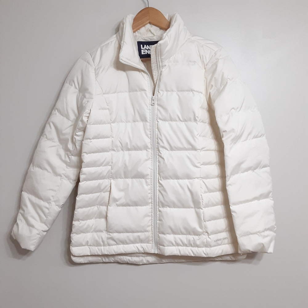 Lands' End down filled puffer coat off-white winter zip front women size small